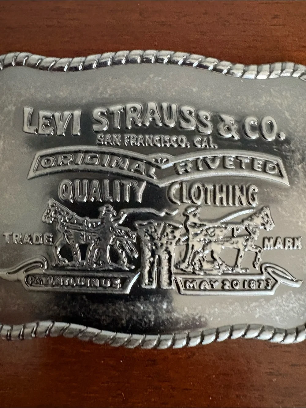 Levi Strauss & Co. Metal Belt Buckle - Silver Rope Border